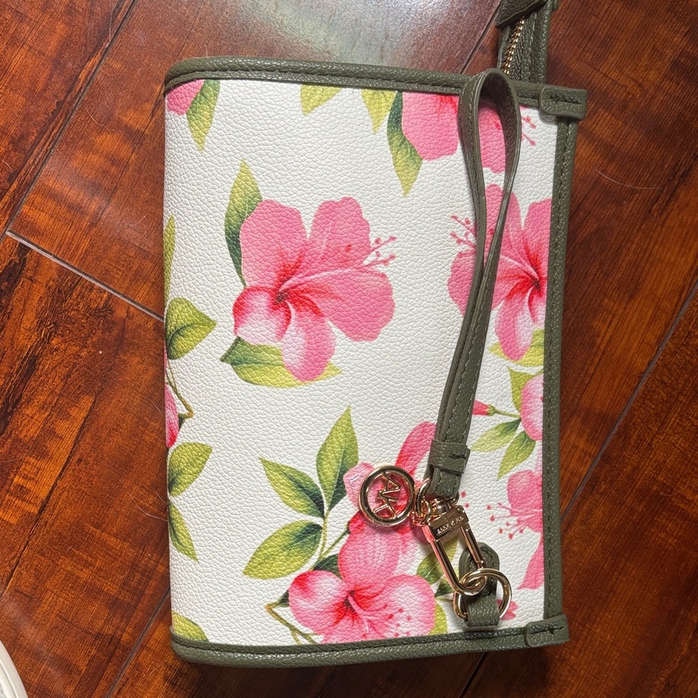Anne Klein Floral Wristlet Clutch in Pink and Green